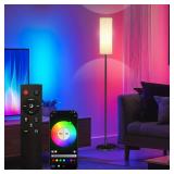Qaubauyt Smart LED Floor Lamp with APP Control & RGB Colors - Dimmable Standing Lamp for Living Room, Bedroom, Gaming - Remote, Timer, 9W Bulb Included, 67\" Modern Tall Lamp (C:Black Beige)