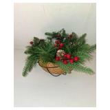 winemana Pre-Lit Artificial Christmas Hanging Basket Outdoor Decoration with Pine Cones & Red Berry Clusters, Battery Powered with Timer Lighted Branches Faux Plants for Outside Porch Front Door