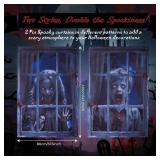 2 Pcs Scary Halloween Curtain Window Silhouette Cover Decoration Horror Halloween Window Door Cover Haunted House Ghost Curtains Blood Ghost Poster for Indoor Outdoor Party Wall Garage Door Decor