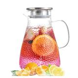 MRZIKPO 1.8 Liter 60 oz Glass Pitcher with Lid and Spout, Glass Carafe for Hot/Cold Water, Large Iced Tea Pitcher for Coffee, Milk,Juice and Homemade Beverage,Iced Coffee, and Container for Drinks