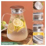 MRZIKPO 1.8 Liter 60 oz Glass Pitcher with Lid and Spout, Glass Carafe for Hot/Cold Water, Large Iced Tea Pitcher for Coffee, Milk,Juice and Homemade Beverage,Iced Coffee, and Container for Drinks