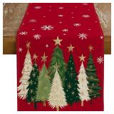 GEEORY Christmas Table Runner 13x60 Inch, Xmas Trees Snowflakes Holiday Decorative Farmhouse Table Decoration for Kitchen Dinning, Indoor Outdoor Dinner Party Decor (Red) GT150-60