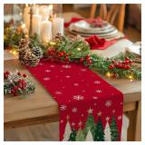 GEEORY Christmas Table Runner 13x60 Inch, Xmas Trees Snowflakes Holiday Decorative Farmhouse Table Decoration for Kitchen Dinning, Indoor Outdoor Dinner Party Decor (Red) GT150-60