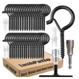 LushPatio Hooks for Hanging String Lights, Plant Hangers Outdoor with Safety Buckle Design, Ceiling Wall Hooks for Outside Backyard Porch Patio Gazobo Balcony - 35 Pack, Black