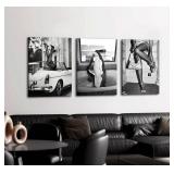 Trendy Black and White Posters Funny Woman Drinking Wine in Bathtub Wall Art Retro Fashion Woman Doing Handstand On Car Poste Feminist Black And White Wall Decoration Girls Dorm Aesthetic 16x12inch