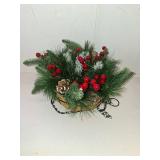 winemana Pre-Lit Artificial Christmas Hanging Basket Outdoor Decoration with Pine Cones & Red Berry Clusters, Battery Powered with Timer Lighted Branches Faux Plants for Outside Porch Front Door