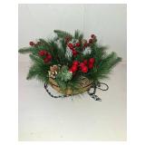 winemana Pre-Lit Artificial Christmas Hanging Basket Outdoor Decoration with Pine Cones & Red Berry Clusters, Battery Powered with Timer Lighted Branches Faux Plants for Outside Porch Front Door