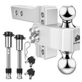 METOWARE Adjustable Trailer Hitch - Aluminum Tow Hitch Fits 2-Inch Receiver - Heavy Duty Drop Hitch with 4-Inch Drop/Rise for Truck (14,000 LBS GTW), Double Stainless Steel Locks & Hitch Pin - Ret