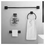 Matte Black Bathroom Hardware Set 4 Pieces,Bathroom Accessories Set Stainless Steel Wall Mounted, Hand Towel Bar, Towel Ring, Robe Towel Hooks,Toilet Paper Holder,Towel Bar Set, 23.6 Inch