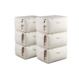 TomVista Large Canvas Clothes Storage Bags with Thick Handles and Clear Window, Foldable Cotton Linen Closet Organizer for Clothing, Blankets and Bedding, 70L, 6 Pack, Beige
