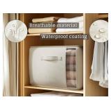 TomVista Large Canvas Clothes Storage Bags with Thick Handles and Clear Window, Foldable Cotton Linen Closet Organizer for Clothing, Blankets and Bedding, 70L, 6 Pack, Beige