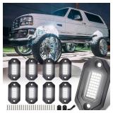 8Pods Metal Bright Pure White LED Rock Lights Kit,Per pod provided 15FT Power Cord,6500K 36LEDs Neon Underglow Light Aluminum Waterproof Fender Lights for Trucks Trailer Jeep Off Road ATV UTV