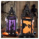 2pk Halloween Lanterns Battery Powered(Included) LED Spooky Lights for Halloween Decor, Table Settings,Indoor Halloween Parties