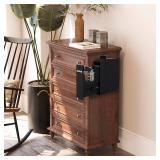 Biometric Slider Gun Safe for Handgun,Hidden Fingerprint Gun Safe Box for Home Nightstand Desk Bedside,Wall Mounted Lock Quickly Access Sliding Door Pistol safes,PIN Code Key