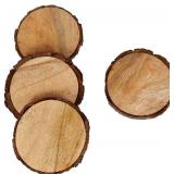 SHAFA IMPEX Natural Wooden Coasters with Tree Bark, Mango Wood Coasters for Your Drinks, Beverages & Wine/Bar Glasses (Set of 6)