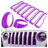 Front Grille Mesh Inserts & Headlight Cover for Jeep Wrangler JL JLU Sport & Sport S Only 2018-2023 Exterior Accessories Clip-in Grille Guard Cover Headlight Bezels Trim Ring (Purple 9PCS)