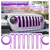 Front Grille Mesh Inserts & Headlight Cover for Jeep Wrangler JL JLU Sport & Sport S Only 2018-2023 Exterior Accessories Clip-in Grille Guard Cover Headlight Bezels Trim Ring (Purple 9PCS)