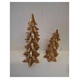 DN DECONATION Gold Christmas Tree Figurines, Set of 2 Modern Tabletop Xmas Trees, Elegant Resin Pine Decor for Mantel, Desk, Holiday Centerpieces, Gifts - Damage