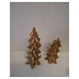 DN DECONATION Gold Christmas Tree Figurines, Set of 2 Modern Tabletop Xmas Trees, Elegant Resin Pine Decor for Mantel, Desk, Holiday Centerpieces, Gifts - Damage