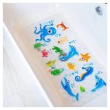BEEHOMEE Bath Mats for Tub Kids,Baby Toddler - Large Cartoon Non-Slip Bathroom Bathtub Anti-Slip Shower Mats for Floor 35x15,Machine Washable XL Size Bathroom Mats (Blue-Octopus)