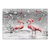 HVEST Winter Christmas Bathroom Rugs Tropical Pink Flamingo and Cardinal in Snowy Forest Bath Mats for Bathroom Snowflake Bathtub Mat Non Slip Floor Mat Bathroom Decor Accessories,16L X 24W inches
