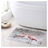 HVEST Winter Christmas Bathroom Rugs Tropical Pink Flamingo and Cardinal in Snowy Forest Bath Mats for Bathroom Snowflake Bathtub Mat Non Slip Floor Mat Bathroom Decor Accessories,16L X 24W inches