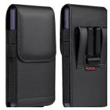 ACCKUO Leather Phone Holster with Strong Metal Belt Clip and Magnetic Closure Compatible with iPhone 16/15/14/13/12 Pro Max, Galaxy S25/S24/S23/S22 Plus & FE, L-Black