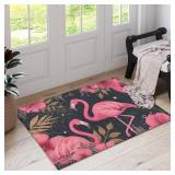 Flamingo Welcome Indoor Door Mat, Pink Flower Outdoor Entrance Doormat for Entryway Kitchen Bathroom 17 X 29 Inch