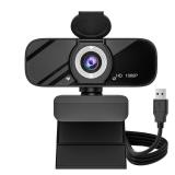 Gozvrpus USB HD Webcam with Built-in Microphone and Rotatable Tripod, 1080P Video, Wide Angle Camera, Privacy Cover, for Desktop PC or Laptop Computer - 4ï¼Blackï¼