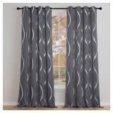 NICETOWN Extra Long Blackout Curtains for Large Window, Foil Printed Wave Lines Energy Saving Thermal Insulated Blackout Draperies for Kids Nursery Boys Bedroom (1 Pair, 52 inches by 108 inches, Grey)