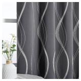 NICETOWN Extra Long Blackout Curtains for Large Window, Foil Printed Wave Lines Energy Saving Thermal Insulated Blackout Draperies for Kids Nursery Boys Bedroom (1 Pair, 52 inches by 108 inches, Grey)