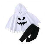 Toddler Baby Boys Girls Halloween Costume White Ghost Cloak Hooded Top Black Long Pants Fancy Dress Cosplay Clothes (Ghost,3-4 Years)