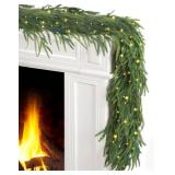 JOJOLEE 9FT Artificial Norfolk Pine Garlands, Pre-Lit Christmas Garland with Timer Lights 8 Modes, Battery Powered Evergreen Garland, Natural Hanging Greenery for Fireplace Mantle Stair Decor