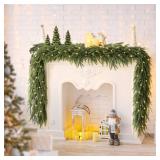 JOJOLEE 9FT Artificial Norfolk Pine Garlands, Pre-Lit Christmas Garland with Timer Lights 8 Modes, Battery Powered Evergreen Garland, Natural Hanging Greenery for Fireplace Mantle Stair Decor