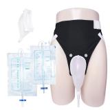 Wearable Urine Collector with Reusable Silicone Collector with Breathable Fixative Pant and Two Urinary Drainage Bags 2000ml 1000ml with 1.2m Catheter Soft Edge Design, Elderly Men Black