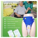 Wearable Urine Collector with Reusable Silicone Collector with Breathable Fixative Pant and Two Urinary Drainage Bags 2000ml 1000ml with 1.2m Catheter Soft Edge Design, Elderly Men Black