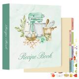 Lanpn Recipe Binder 8.5x11 3 Ring Kit, Waterproof Recipe Book Blank Organizer Recipe Binder to Write in Your Own Recipes with 60 Plastic Sleeves,116 Recipes, Dividers,Labels & Stickers, Green
