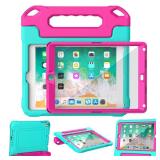 YIHE Kids Case for iPad 9.7 Inch with Screen Protector, Shockproof Handle Convertible Stand Case for iPad 9.7 6th/5th Generation 2018/2017, iPad Air 2/1& iPad Pro 9.7, Cyan&Pink