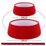 Teeanzo 28 Inch Christmas Tree Collar Red Plush Faux Fur with Crossed Diamond Pattern, Soft Boho Xmas Tree Ring Tree Skirt for Christmas Artificial Trees Holiday Party Home Decor