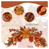 ACRYCS Fall Swag Wreaths for Front Door Artificial Dahlia Flowers Orange Floral Swag Autumn Pumpkins Berries Maple Leaf Fall Swags and Garlands for Wedding Arch Mantle Windows Wall Decor Thanksgiving