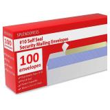 #10 Envelopes Letter Size Self Seal | 100 Business Mailing Security Peel and Sealing Envelope | 100% Tinted | no 10 White Windowless Legal Regular Plain Envelops Pack | 4-1/8 x 9-1/2 Inches | 24 LB
