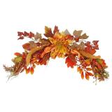 ACRYCS Fall Swag Wreaths for Front Door Artificial Dahlia Flowers Orange Floral Swag Autumn Pumpkins Berries Maple Leaf Fall Swags and Garlands for Wedding Arch Mantle Windows Wall Decor Thanksgiving