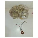 Miss U Hair Women Short Curly White Sea Witch Wig with Earrings and Conch Necklace Adult Cosplay Wig