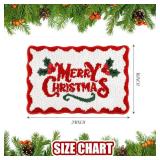 Dunzy Merry Christmas Bathroom Rugs Scalloped Bath Mat Christmas Bathroom Decor Absorbent Soft Red Bath Mats Non Slip Machine Washable Decorative Holiday Shower Rug for Bathtub Sink, 16 x 24 Inch