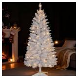 4ft Lighted Artificial White Christmas Tree | Leeheeyee Small Christmas Tree, Not Pre-lit White Tinsel Pine Trees with Lights, Ideal for Home, Office, and Xmas Tree Party DÃ©cor