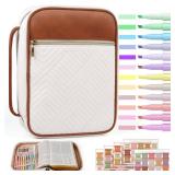 BellaHold Quilted Vegan Leather Bible Cover, Color-Blocked Bible Cover Case for Women, Large Bible Carrying Case with Handle, Bible Study Supplies & Christian Gift for Women (White & Brown, M/L)