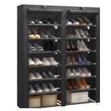JIUYOTREE 7-Tier Shoe Storage Organizer with Dustproof Cover - Closet Cabinet Shelf Holds up to 28 Pairs - for Doorway, Corridor, Balcony, Living Room - Black