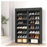 JIUYOTREE 7-Tier Shoe Storage Organizer with Dustproof Cover - Closet Cabinet Shelf Holds up to 28 Pairs - for Doorway, Corridor, Balcony, Living Room - Black