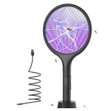 YISSVIC Electric Fly Swatter 4000V Bug Zapper Racket Dual Modes Mosquito Killer with Purple Mosquito Light Rechargeable for Indoor Home Office Backyard Patio Camping (Black-1 Pack)