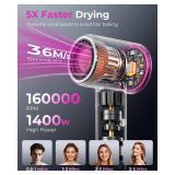 SHRATE Professional High Speed Ionic Hair Dryer | Ultra-Fast Drying | 500 Million Negative Ions | Low Noise | 160000 RPM | Compact Blow Dryer with Magnetic Diffuser for Faster Drying All Hair Types